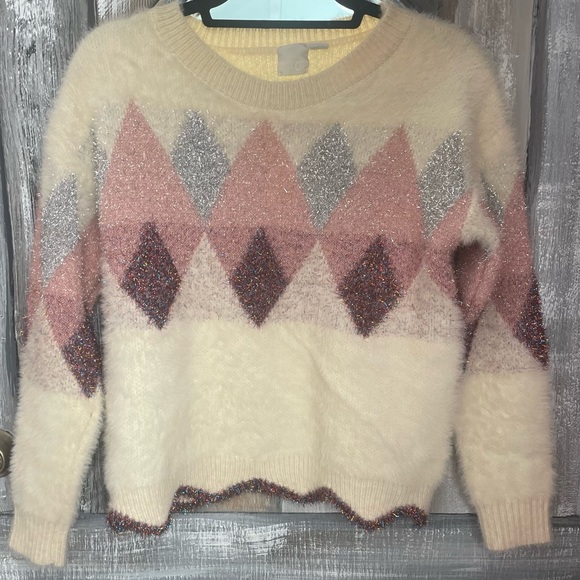 Zero Degrees Celsius Argyle Tinsel Sweater Holiday - Picture 6 of 8